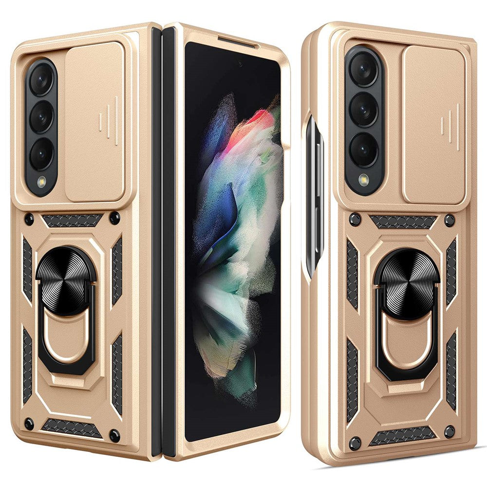 For Samsung Galaxy Z Fold4 5G Anti-drop Phone Case Kickstand PC + TPU Hybrid Cover with Slide Camera Protection
