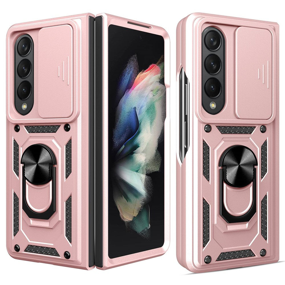 For Samsung Galaxy Z Fold4 5G Anti-drop Phone Case Kickstand PC + TPU Hybrid Cover with Slide Camera Protection