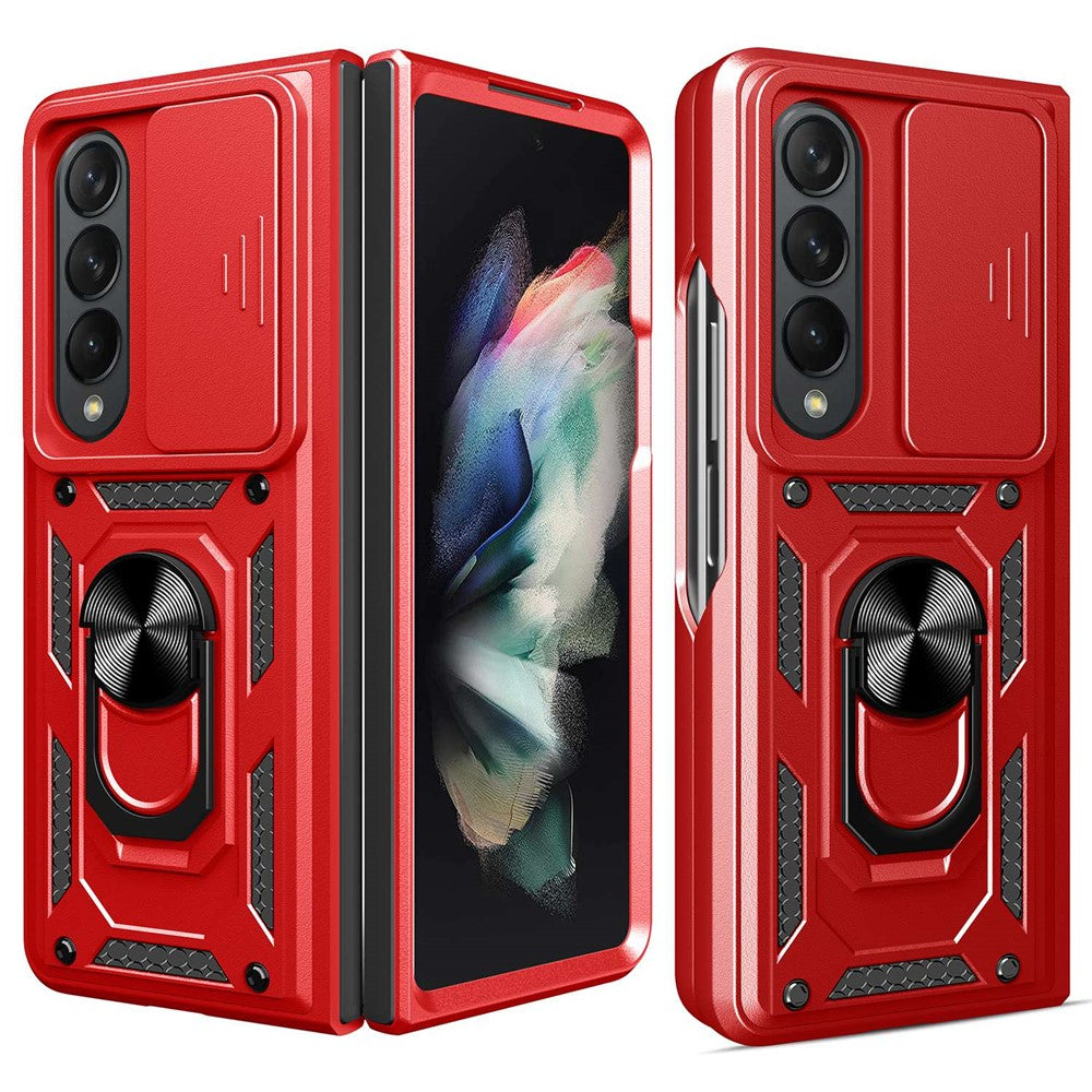 For Samsung Galaxy Z Fold4 5G Anti-drop Phone Case Kickstand PC + TPU Hybrid Cover with Slide Camera Protection