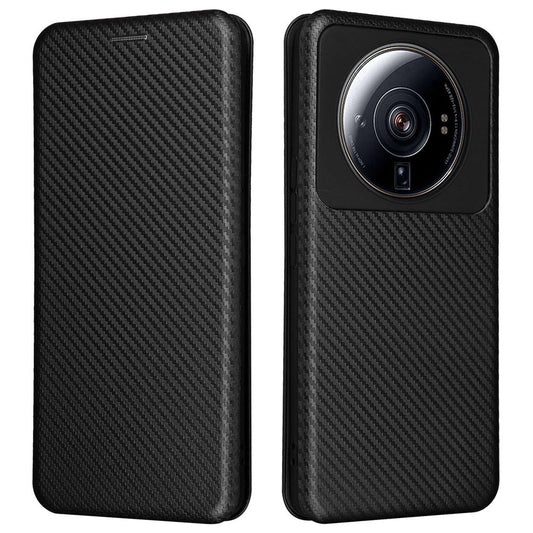 Xiaomi 12S Ultra 5G Handyhülle – Magnetische mit Karbonfaser-Textur, Ständer, kratzfeste PU-Lederhülle mit Kartensteckplatz