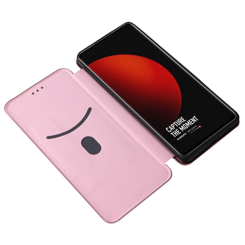 For Xiaomi 12S Ultra 5G Magnetic Carbon Fiber Texture Phone Case Stand Anti-scratch PU Leather Cover with Card Slot