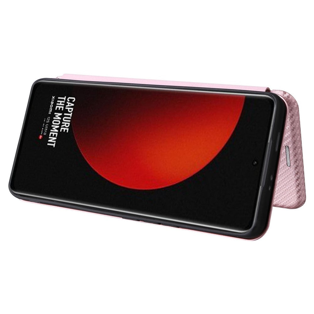 For Xiaomi 12S Ultra 5G Magnetic Carbon Fiber Texture Phone Case Stand Anti-scratch PU Leather Cover with Card Slot
