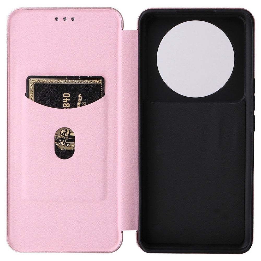 For Xiaomi 12S Ultra 5G Magnetic Carbon Fiber Texture Phone Case Stand Anti-scratch PU Leather Cover with Card Slot