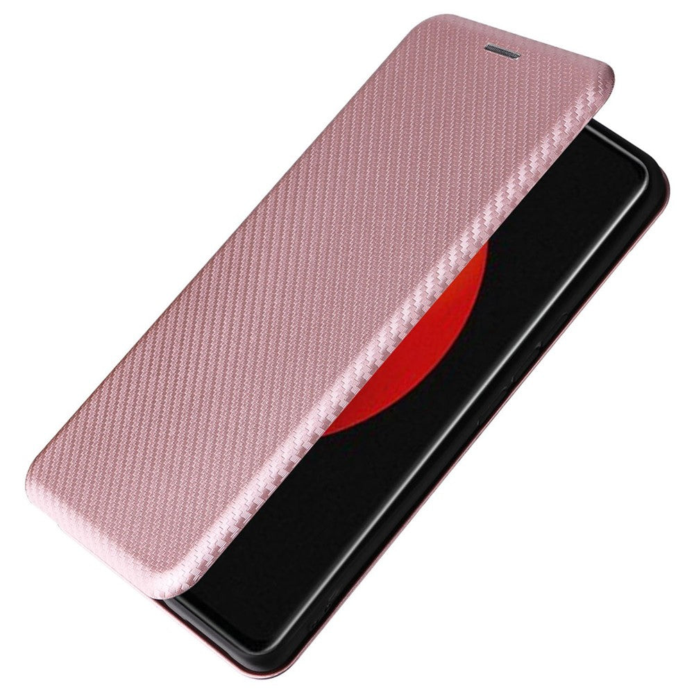 For Xiaomi 12S Ultra 5G Magnetic Carbon Fiber Texture Phone Case Stand Anti-scratch PU Leather Cover with Card Slot