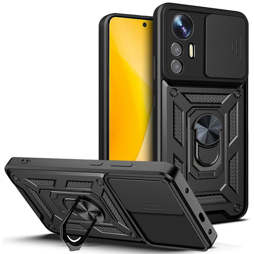 For Xiaomi 12 Lite 5G Slide Camera Protection Phone Case Kickstand PC + TPU Hybrid Mobile Phone Cover