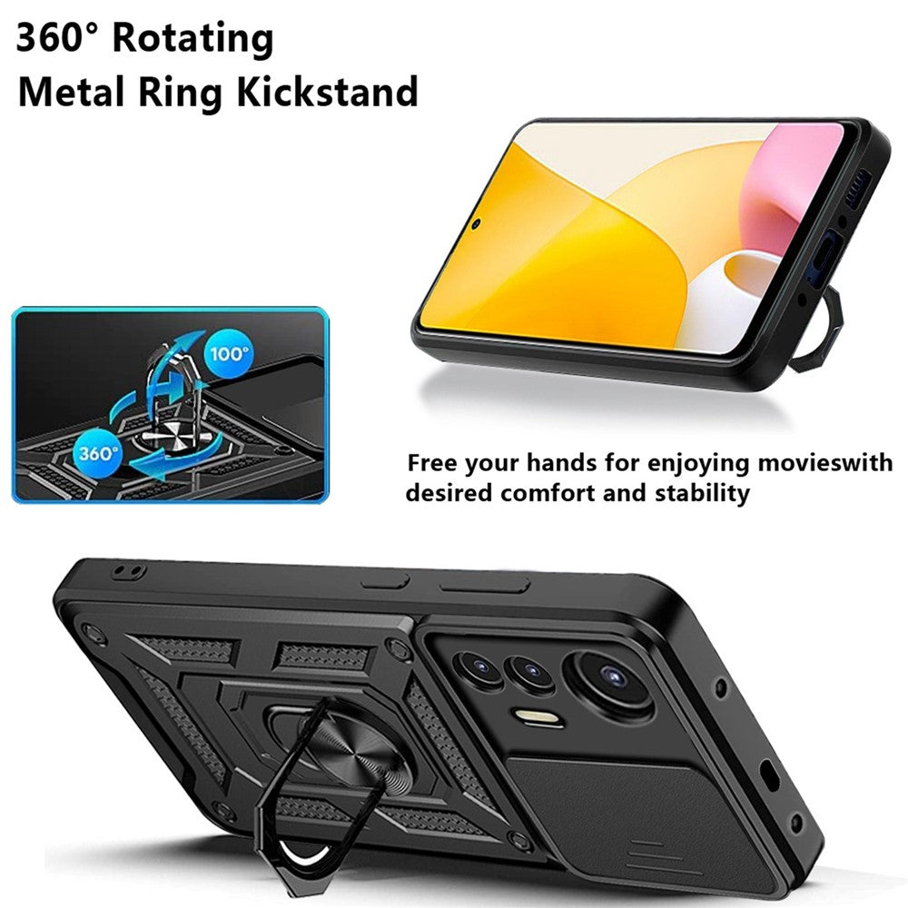 For Xiaomi 12 Lite 5G Slide Camera Protection Phone Case Kickstand PC + TPU Hybrid Mobile Phone Cover