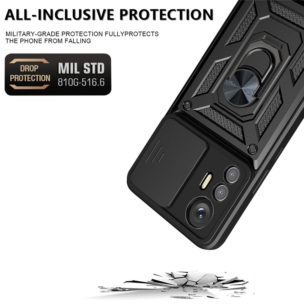 For Xiaomi 12 Lite 5G Slide Camera Protection Phone Case Kickstand PC + TPU Hybrid Mobile Phone Cover