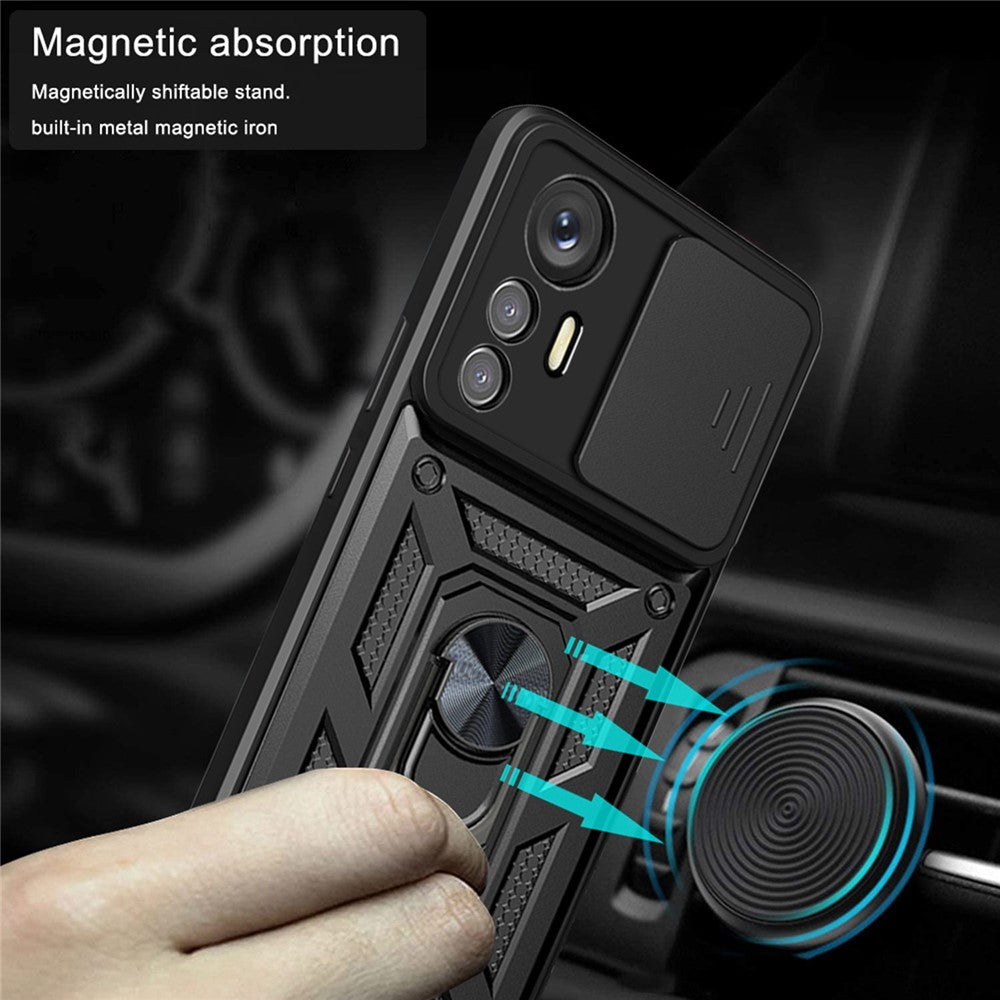 For Xiaomi 12 Lite 5G Slide Camera Protection Phone Case Kickstand PC + TPU Hybrid Mobile Phone Cover