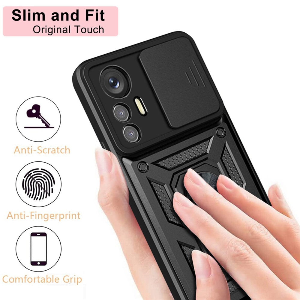 For Xiaomi 12 Lite 5G Slide Camera Protection Phone Case Kickstand PC + TPU Hybrid Mobile Phone Cover
