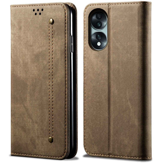 Honor 70 5G Wallet-Handyhülle – Stoßfeste mit Jeans-Stoffstruktur, PU-Leder, automatisch magnetisch, geschlossen, Flip-, Ständer