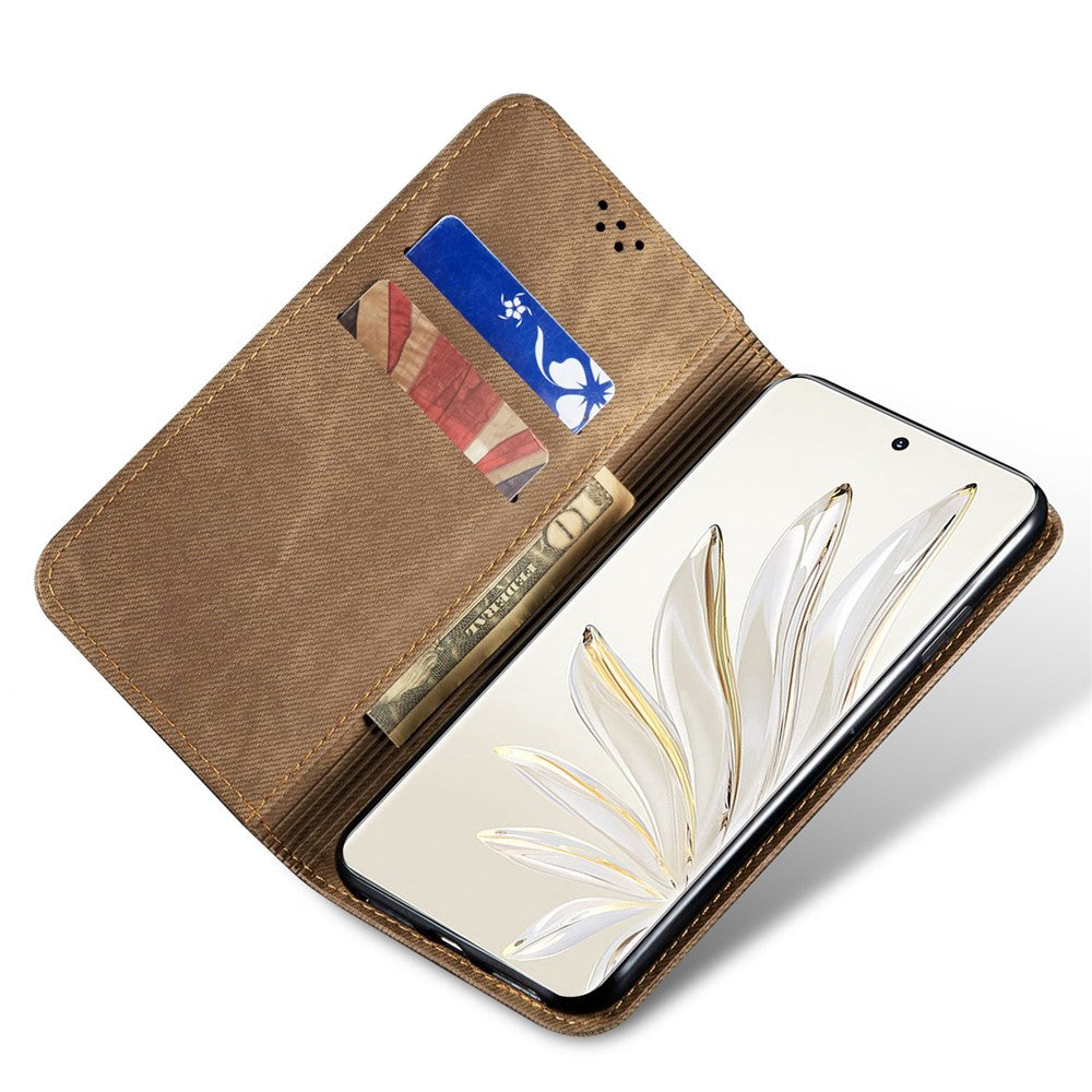 For Honor 70 5G Shockproof Phone Case Jeans Cloth Texture PU Leather Auto Magnetic Closed Flip Wallet Stand Cover