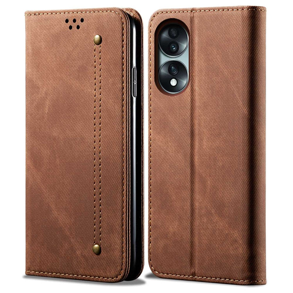 For Honor 70 5G Shockproof Phone Case Jeans Cloth Texture PU Leather Auto Magnetic Closed Flip Wallet Stand Cover