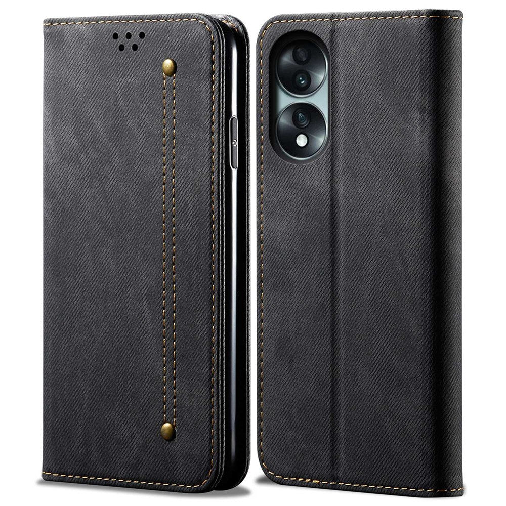 For Honor 70 5G Shockproof Phone Case Jeans Cloth Texture PU Leather Auto Magnetic Closed Flip Wallet Stand Cover