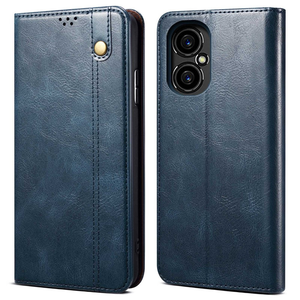Anti-drop Waxy Crazy Horse Texture Phone Case for Xiaomi Poco M4 5G, PU Leather Magnetic Auto-absorbed Stand Wallet Cover
