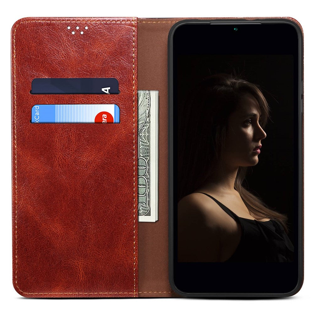 Anti-drop Waxy Crazy Horse Texture Phone Case for Xiaomi Poco M4 5G, PU Leather Magnetic Auto-absorbed Stand Wallet Cover