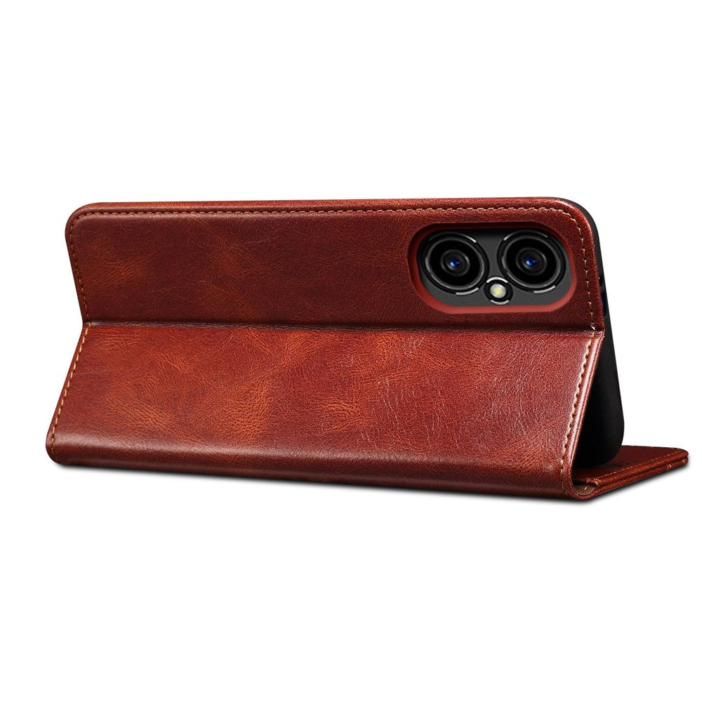 Anti-drop Waxy Crazy Horse Texture Phone Case for Xiaomi Poco M4 5G, PU Leather Magnetic Auto-absorbed Stand Wallet Cover
