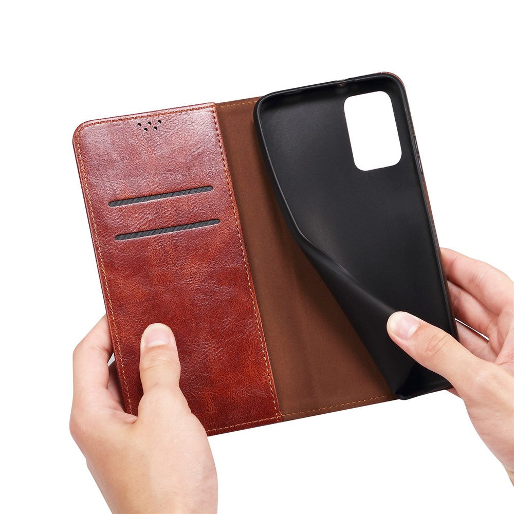 Anti-drop Waxy Crazy Horse Texture Phone Case for Xiaomi Poco M4 5G, PU Leather Magnetic Auto-absorbed Stand Wallet Cover
