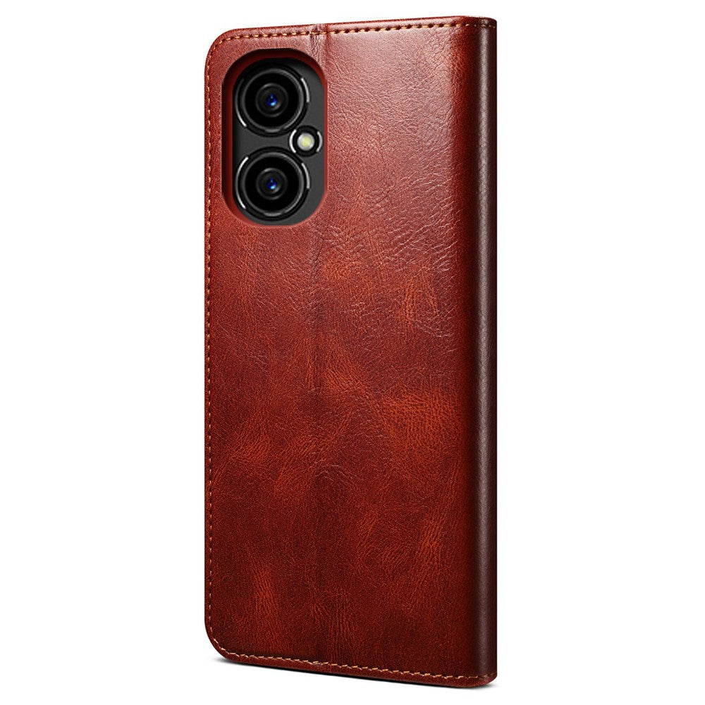 Anti-drop Waxy Crazy Horse Texture Phone Case for Xiaomi Poco M4 5G, PU Leather Magnetic Auto-absorbed Stand Wallet Cover