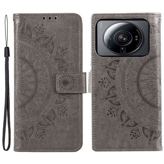 Xiaomi 12S Ultra 5G Handyhülle – Mandala-Blumenmuster bedrucktes PU-Leder-Handschlaufen-Design, magnetische Anti-Fall-Abdeckung, Ständer, Brieftaschen-Stil