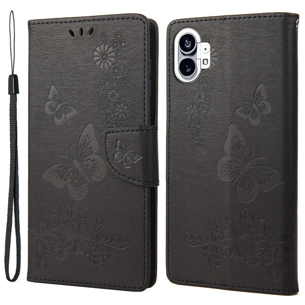Nothing phone (1) 5G Wallet-Handyhülle – Aus PU-Leder, mit Schmetterlings- & Blumenmuster, Standfunktion, Magnetverschluss & Tragegurt