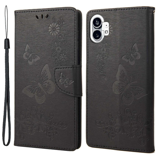 Nothing phone (1) 5G Wallet-Handyhülle – Aus PU-Leder, mit Schmetterlings- & Blumenmuster, Standfunktion, Magnetverschluss & Tragegurt