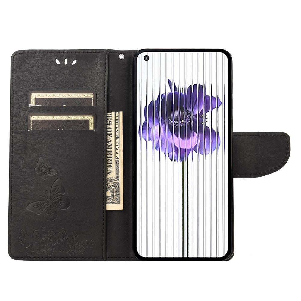 Nothing phone (1) 5G Wallet-Handyhülle – Aus PU-Leder, mit Schmetterlings- & Blumenmuster, Standfunktion, Magnetverschluss & Tragegurt