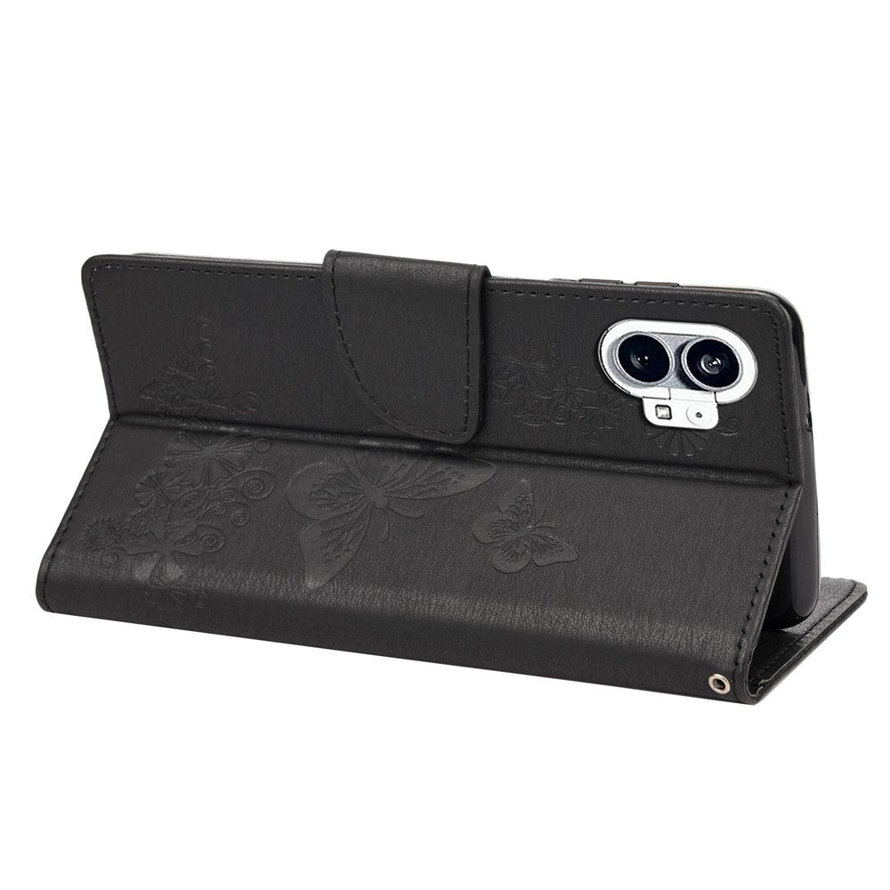 Nothing phone (1) 5G Wallet-Handyhülle – Aus PU-Leder, mit Schmetterlings- & Blumenmuster, Standfunktion, Magnetverschluss & Tragegurt