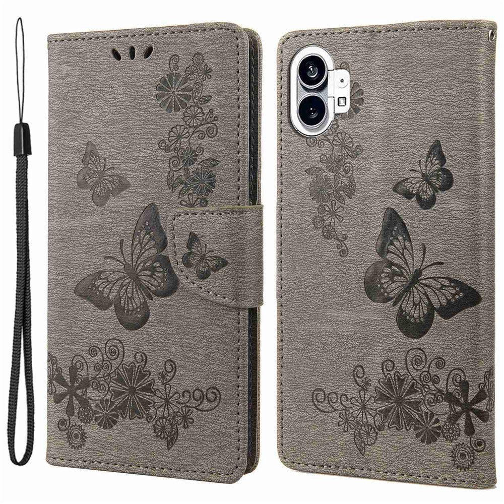 Nothing phone (1) 5G Wallet-Handyhülle – Aus PU-Leder, mit Schmetterlings- & Blumenmuster, Standfunktion, Magnetverschluss & Tragegurt