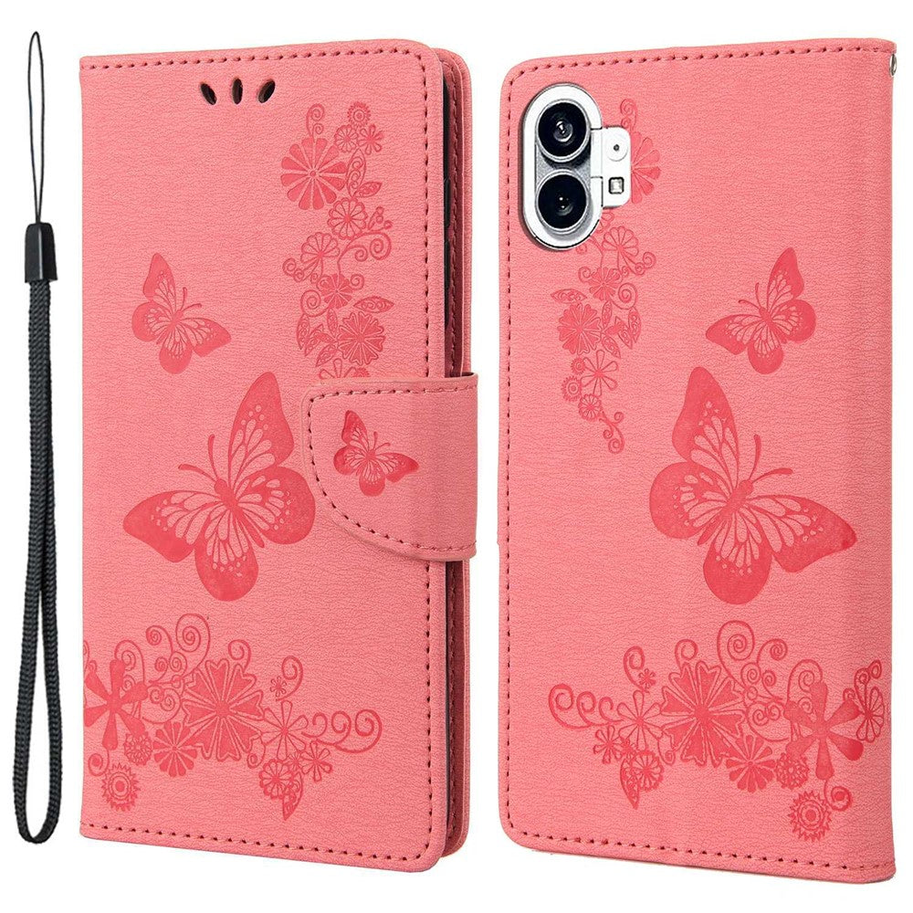 Nothing phone (1) 5G Wallet-Handyhülle – Aus PU-Leder, mit Schmetterlings- & Blumenmuster, Standfunktion, Magnetverschluss & Tragegurt