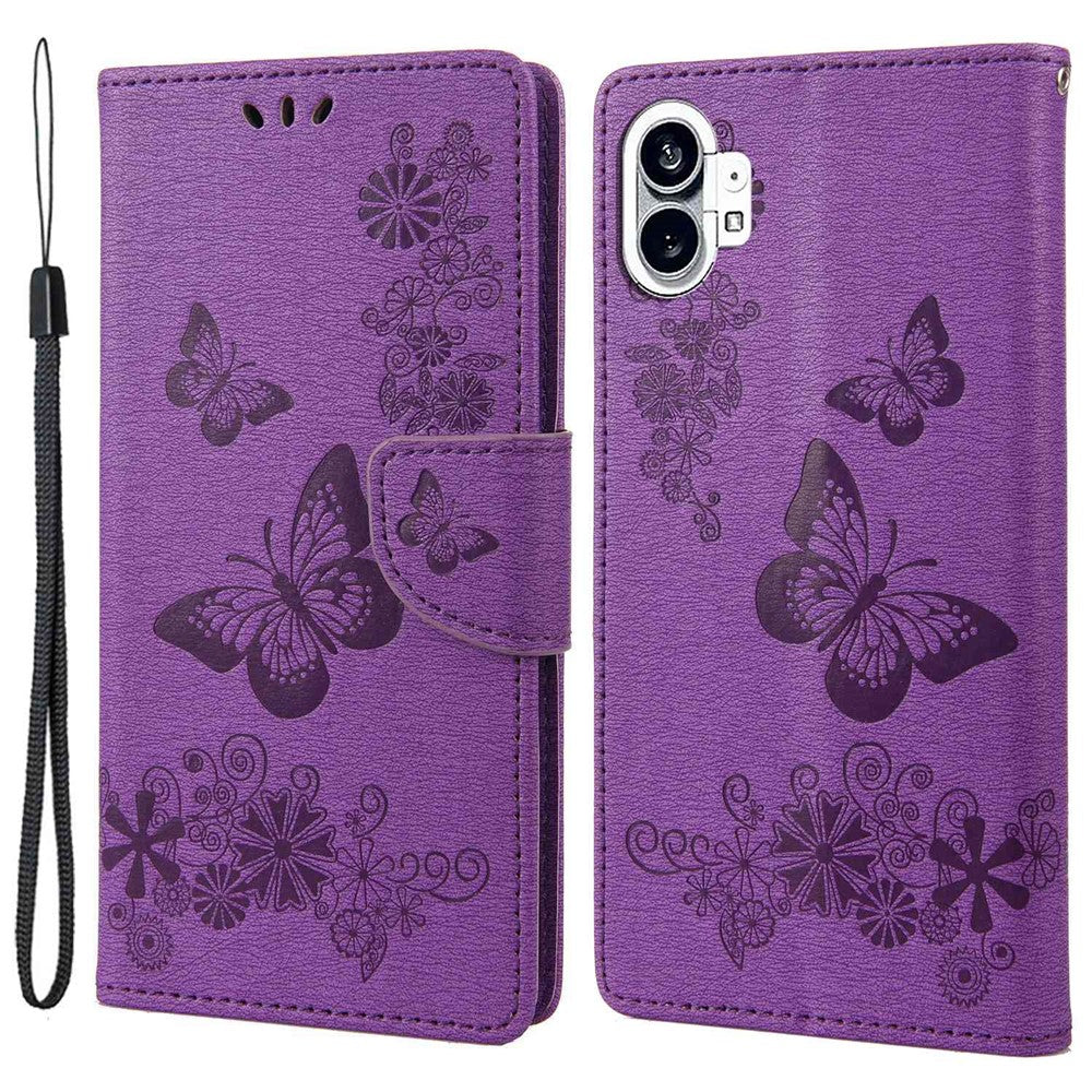 Nothing phone (1) 5G Wallet-Handyhülle – Aus PU-Leder, mit Schmetterlings- & Blumenmuster, Standfunktion, Magnetverschluss & Tragegurt