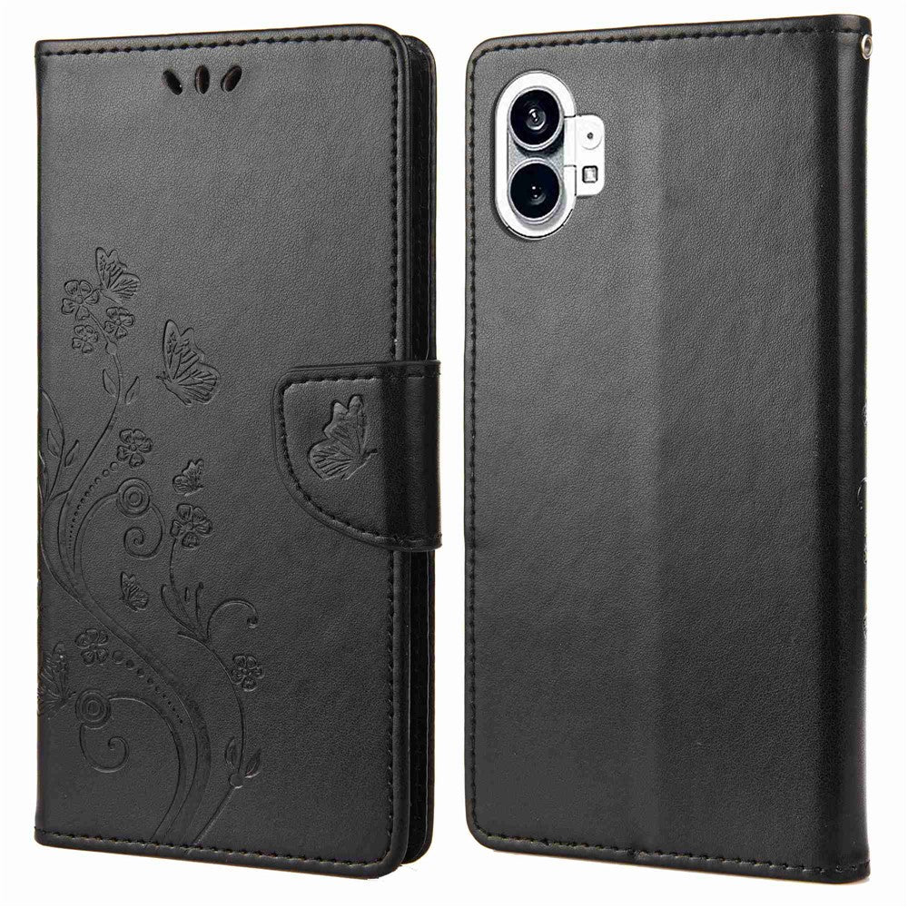 Nothing phone (1) 5G Wallet-Handyhülle – Stoßfest, mit Schmetterlings- & Blumenmuster, aus PU-Leder, mit Ständer