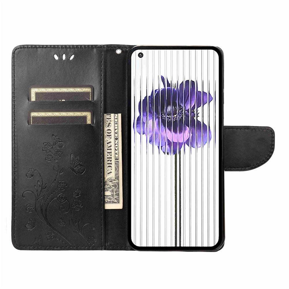 Nothing phone (1) 5G Wallet-Handyhülle – Stoßfest, mit Schmetterlings- & Blumenmuster, aus PU-Leder, mit Ständer