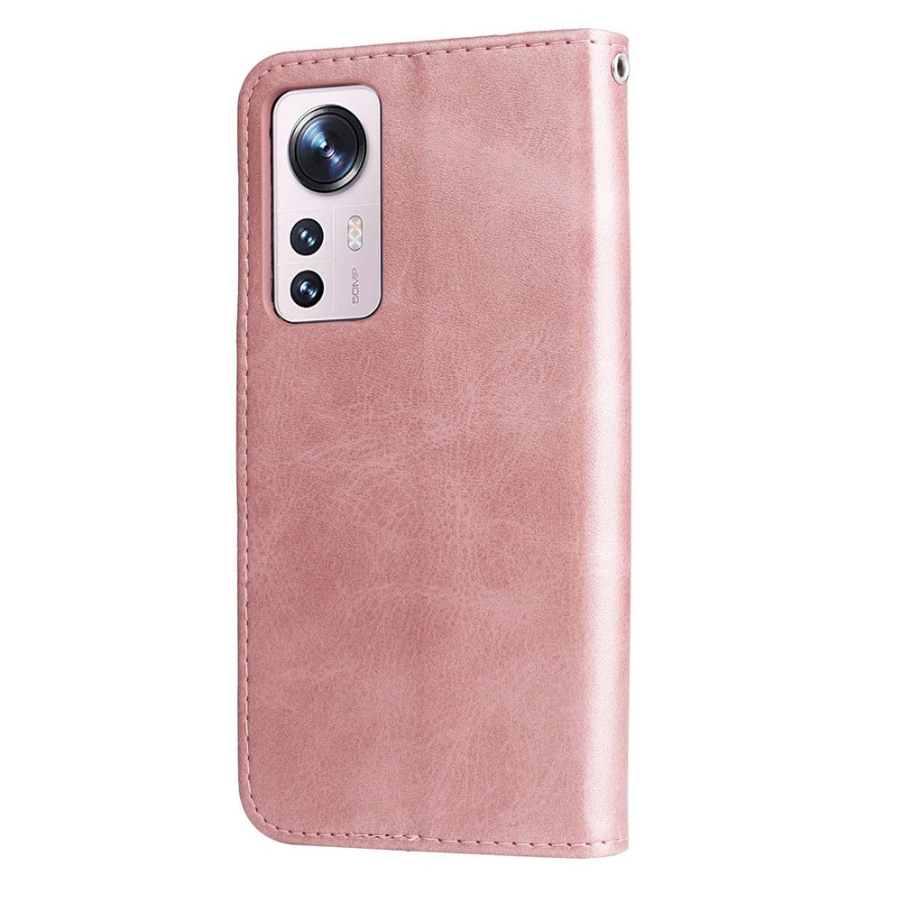 For Xiaomi 12 5G  /  12X 5G  /  12S 5G Calf Texture Slim Phone Case Zipper Pocket PU Leather Stand Wallet Phone Cover
