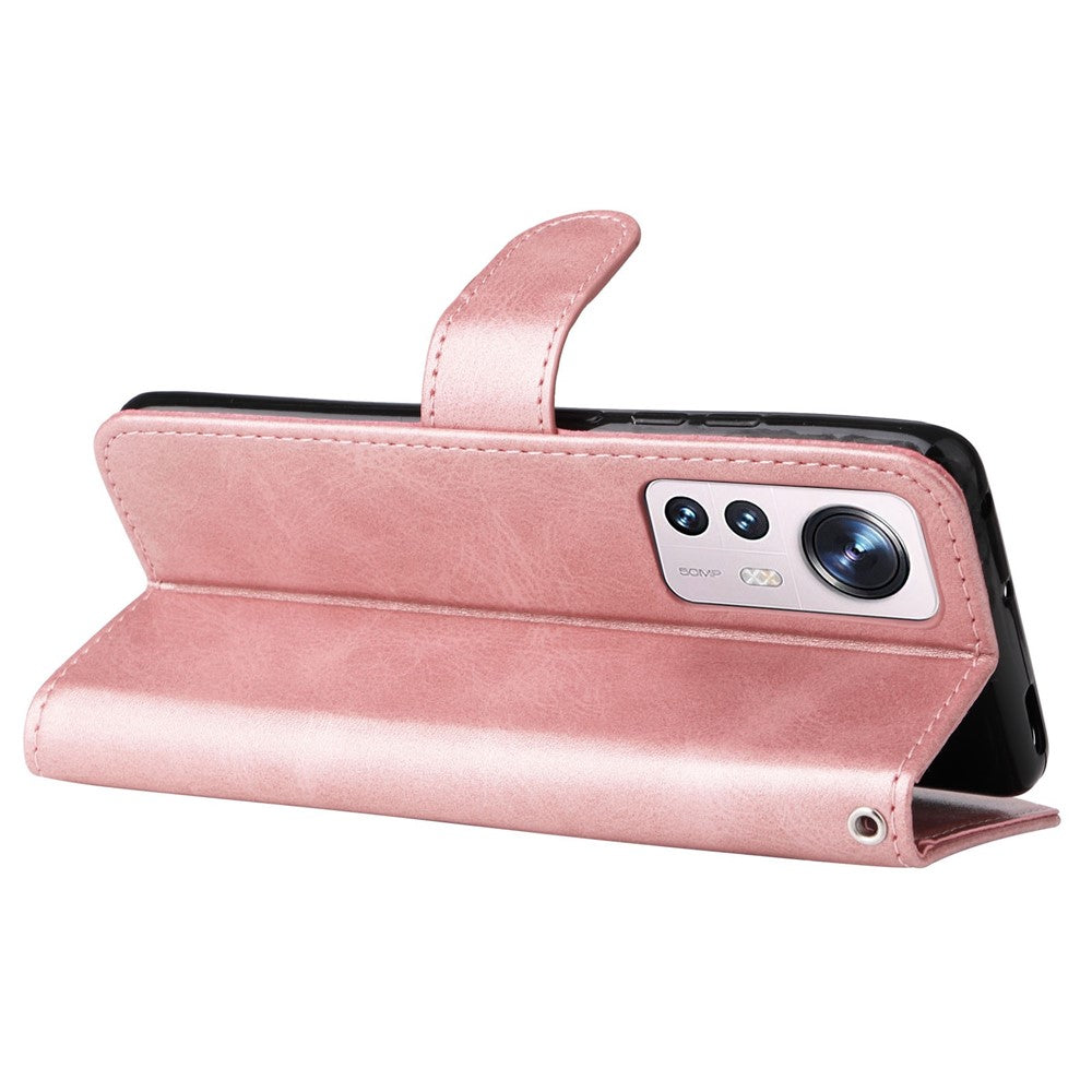 For Xiaomi 12 5G  /  12X 5G  /  12S 5G Calf Texture Slim Phone Case Zipper Pocket PU Leather Stand Wallet Phone Cover