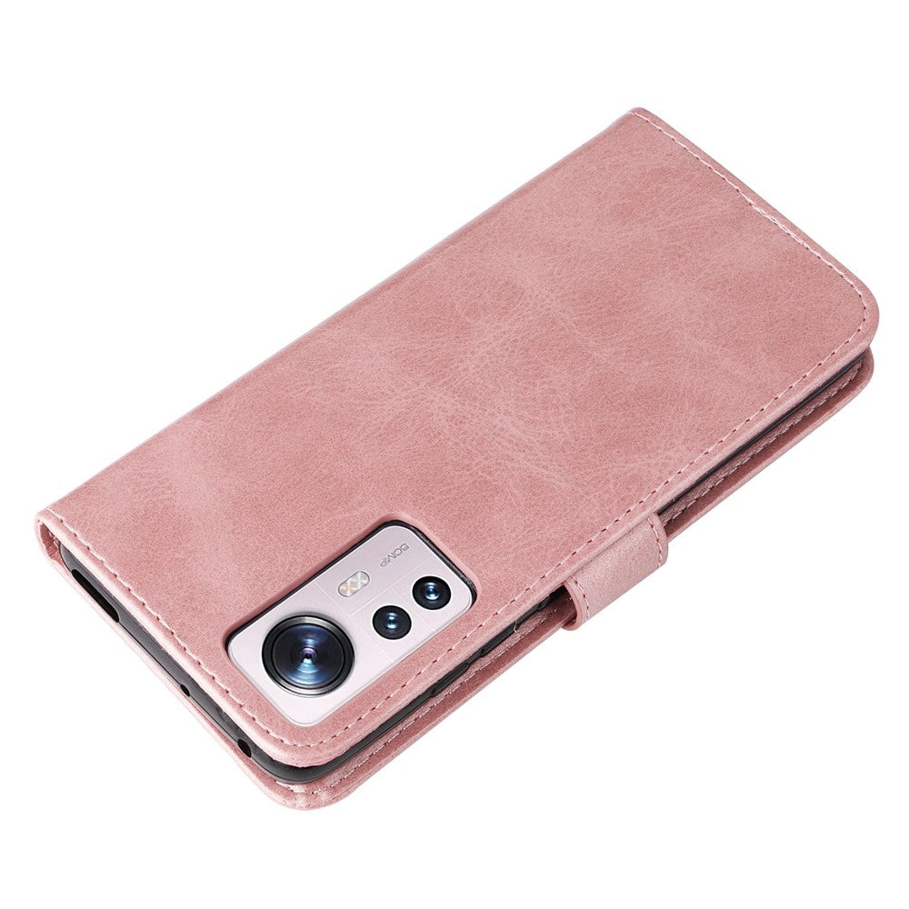 For Xiaomi 12 5G  /  12X 5G  /  12S 5G Calf Texture Slim Phone Case Zipper Pocket PU Leather Stand Wallet Phone Cover