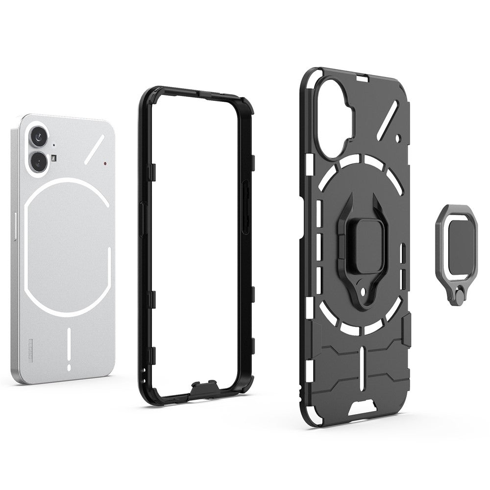 Nothing phone (1) 5G Handyhülle – Harte PC- + weiche TPU-Handyrückseite, drehbarer Ringhalter, Ständer