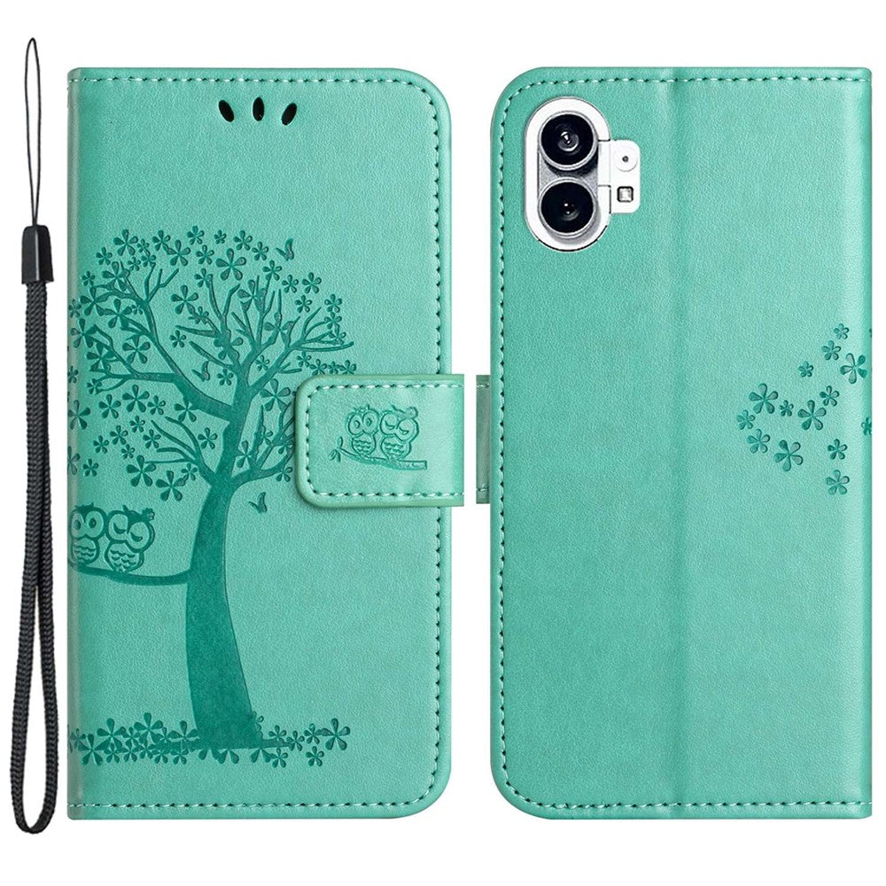 Nothing phone (1) 5G Wallet-Handyhülle – Aus PU-Leder, mit Eulen- & Baummuster, integriertem Portemonnaie, Aufstellfunktion, stoßfester Schutzhülle & Handschlaufe