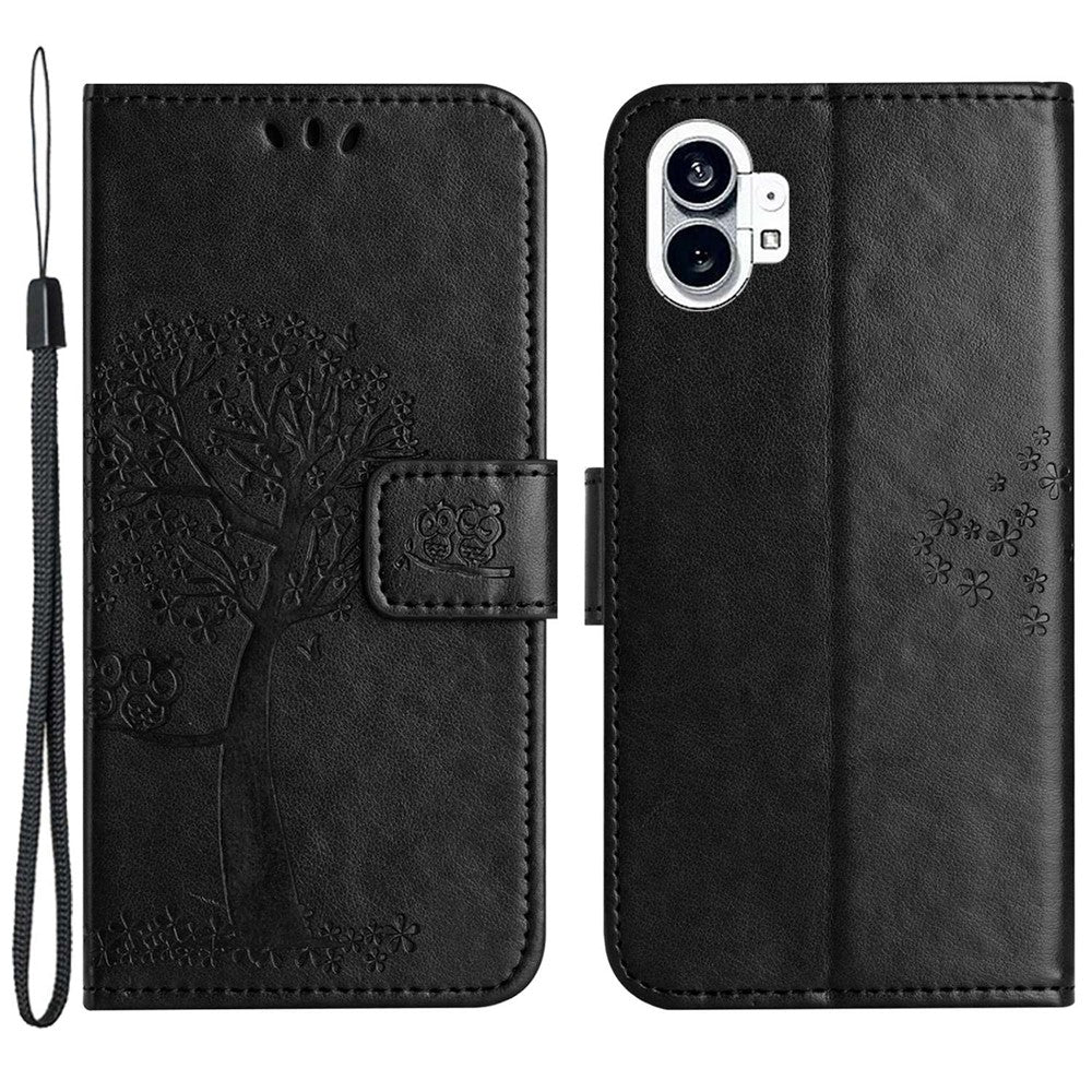 Nothing phone (1) 5G Wallet-Handyhülle – Aus PU-Leder, mit Eulen- & Baummuster, integriertem Portemonnaie, Aufstellfunktion, stoßfester Schutzhülle & Handschlaufe