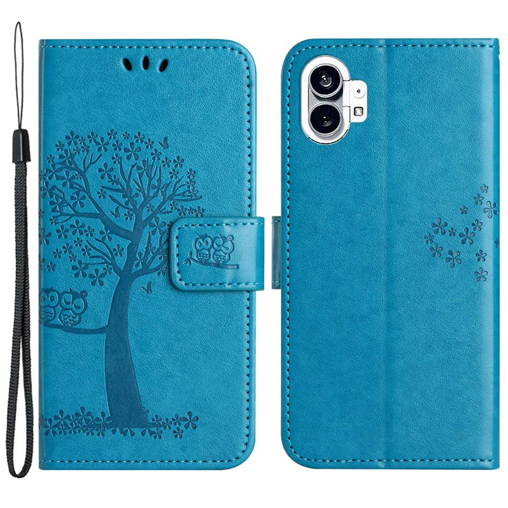 Nothing phone (1) 5G Wallet-Handyhülle – Aus PU-Leder, mit Eulen- & Baummuster, integriertem Portemonnaie, Aufstellfunktion, stoßfester Schutzhülle & Handschlaufe
