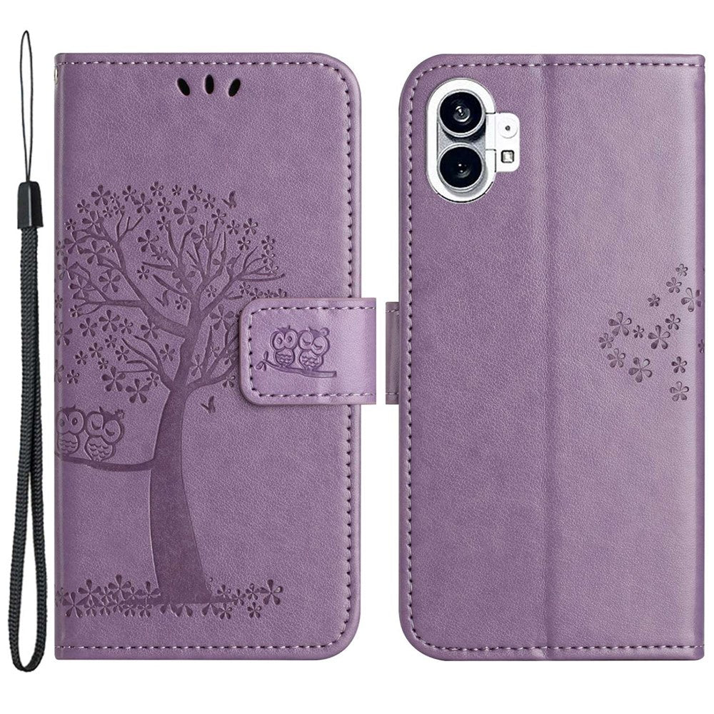 Nothing phone (1) 5G Wallet-Handyhülle – Aus PU-Leder, mit Eulen- & Baummuster, integriertem Portemonnaie, Aufstellfunktion, stoßfester Schutzhülle & Handschlaufe