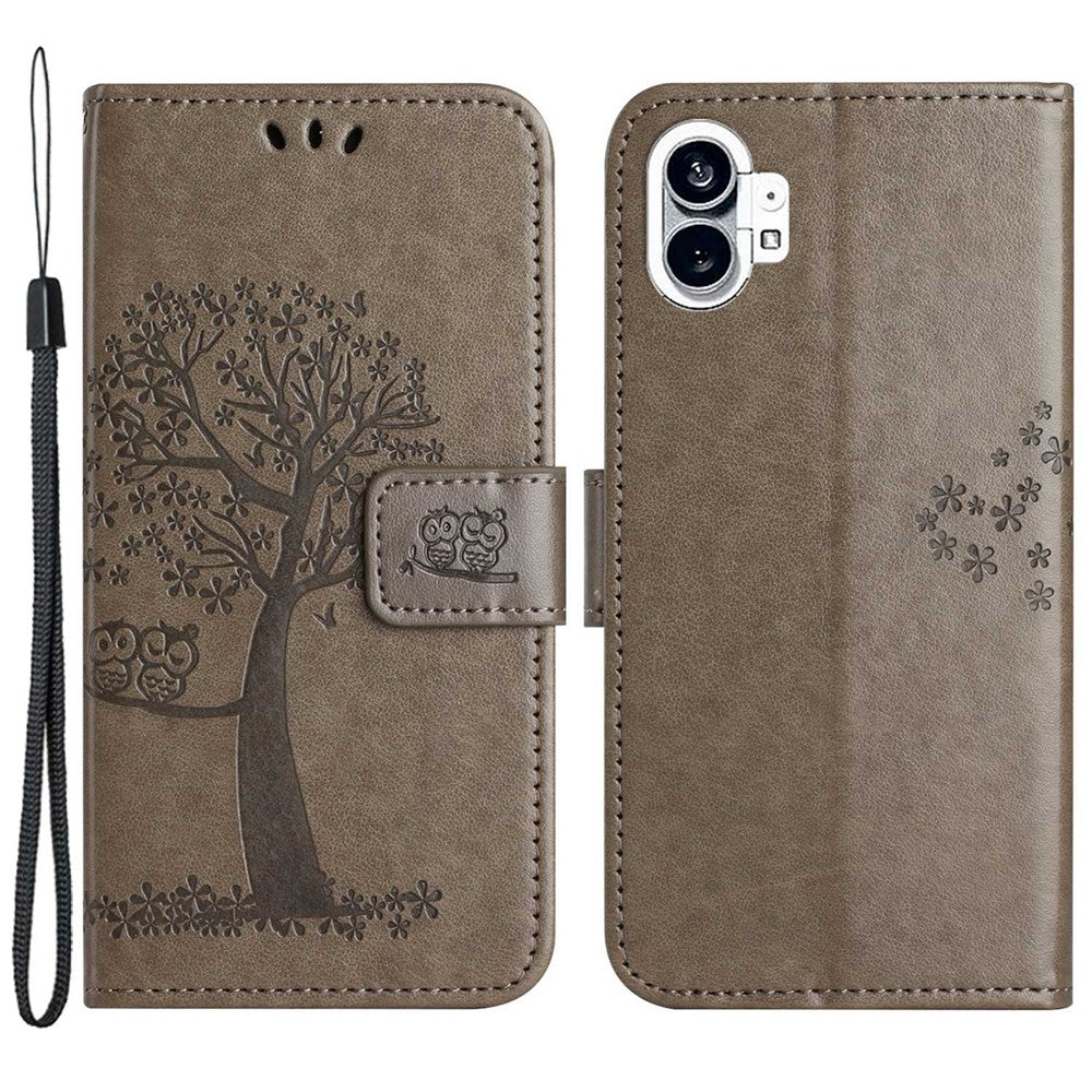 Nothing phone (1) 5G Wallet-Handyhülle – Aus PU-Leder, mit Eulen- & Baummuster, integriertem Portemonnaie, Aufstellfunktion, stoßfester Schutzhülle & Handschlaufe