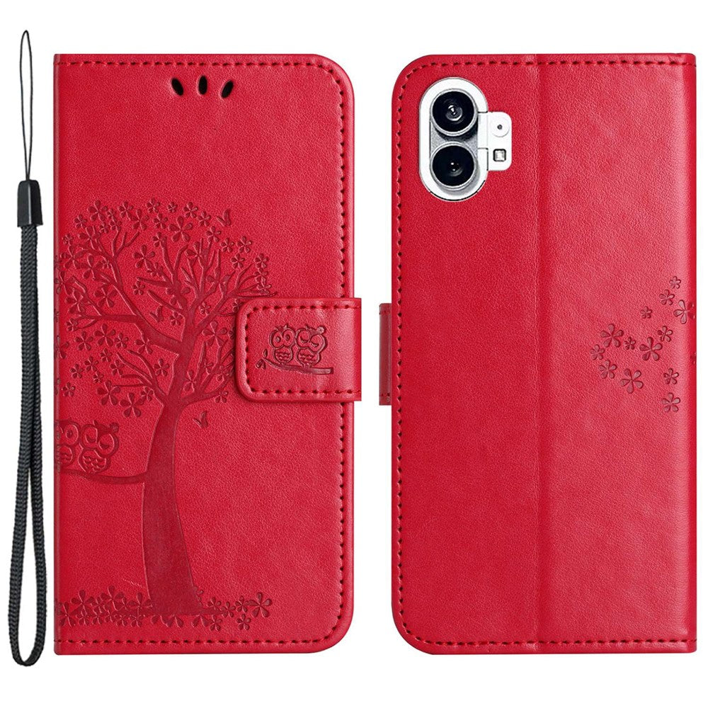 Nothing phone (1) 5G Wallet-Handyhülle – Aus PU-Leder, mit Eulen- & Baummuster, integriertem Portemonnaie, Aufstellfunktion, stoßfester Schutzhülle & Handschlaufe