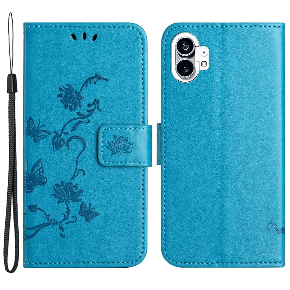 For Nothing phone (1) 5G Anti-scratch PU Leather Stand Wallet Phone Cover Butterfly Flower Imprinted Phone Case with Strap