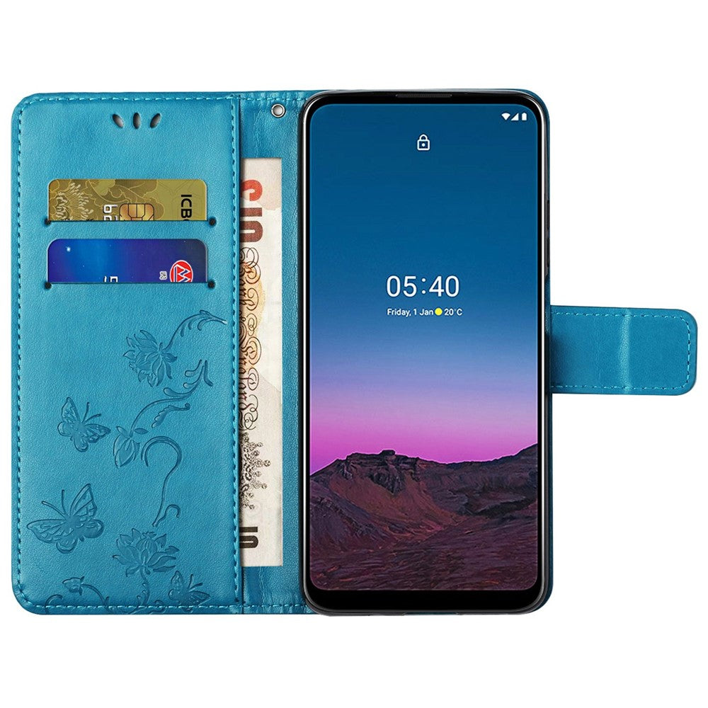 For Nothing phone (1) 5G Anti-scratch PU Leather Stand Wallet Phone Cover Butterfly Flower Imprinted Phone Case with Strap