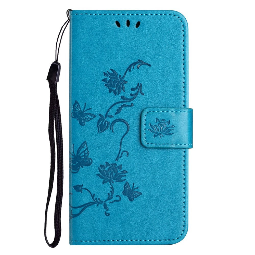 For Nothing phone (1) 5G Anti-scratch PU Leather Stand Wallet Phone Cover Butterfly Flower Imprinted Phone Case with Strap