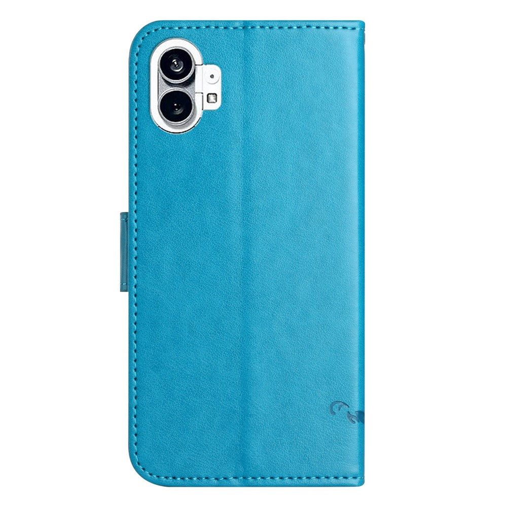 For Nothing phone (1) 5G Anti-scratch PU Leather Stand Wallet Phone Cover Butterfly Flower Imprinted Phone Case with Strap