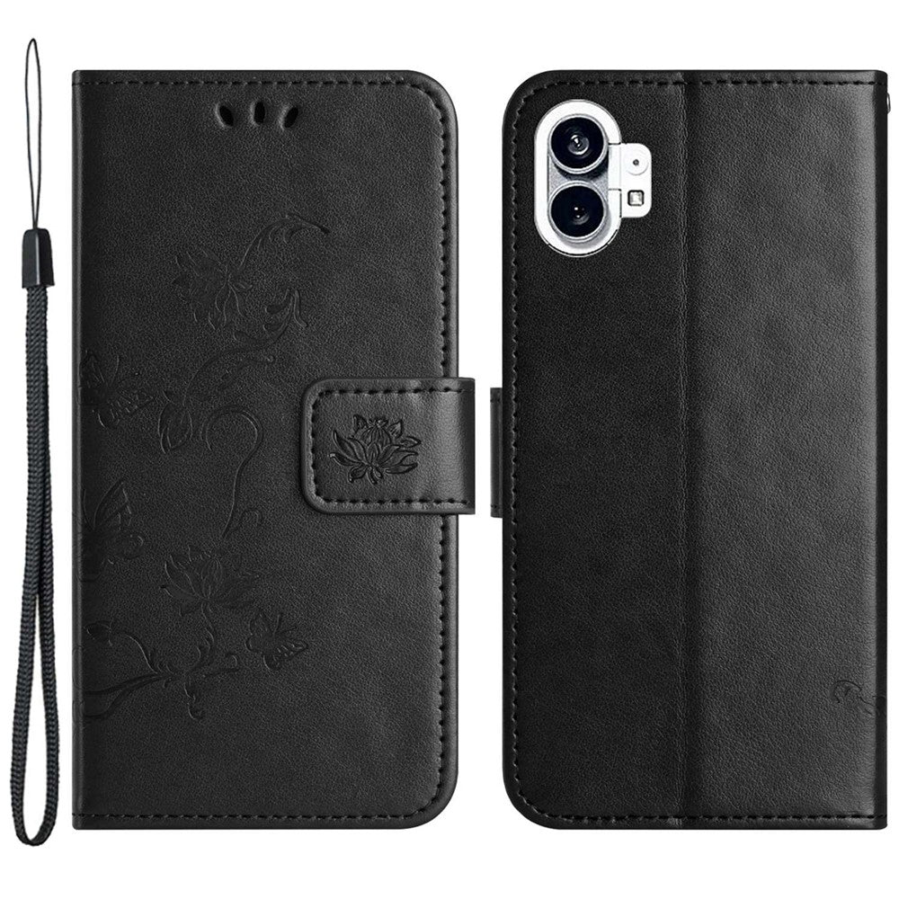 For Nothing phone (1) 5G Anti-scratch PU Leather Stand Wallet Phone Cover Butterfly Flower Imprinted Phone Case with Strap
