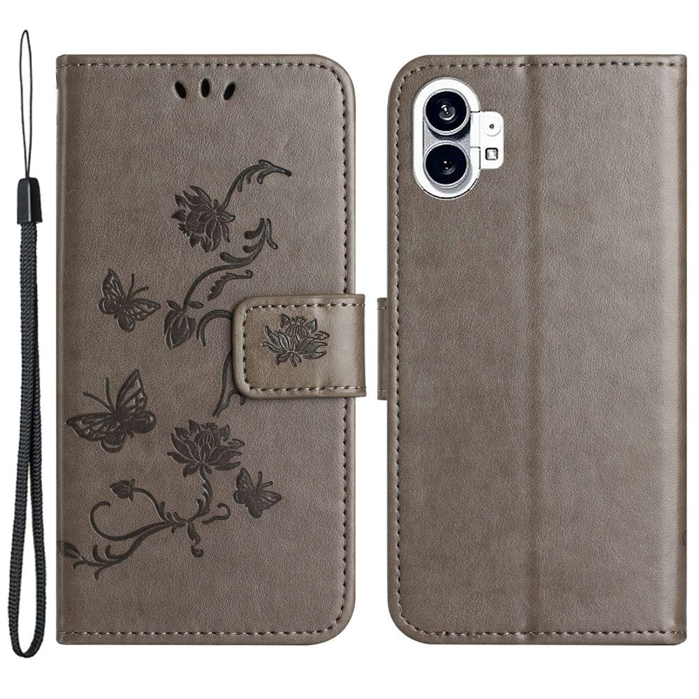 For Nothing phone (1) 5G Anti-scratch PU Leather Stand Wallet Phone Cover Butterfly Flower Imprinted Phone Case with Strap