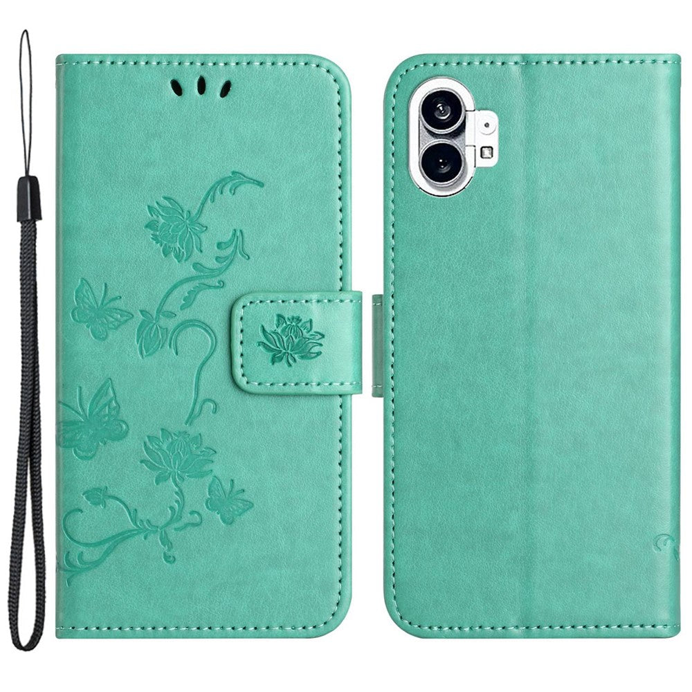 For Nothing phone (1) 5G Anti-scratch PU Leather Stand Wallet Phone Cover Butterfly Flower Imprinted Phone Case with Strap