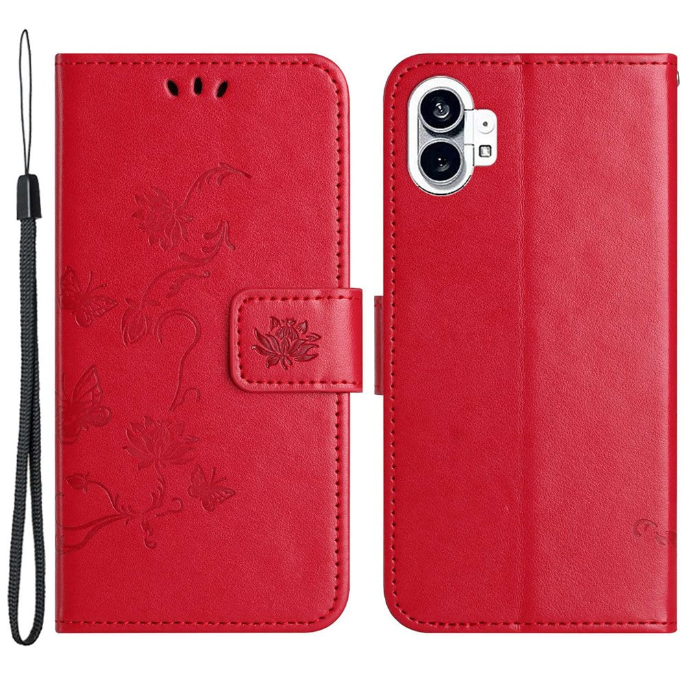 For Nothing phone (1) 5G Anti-scratch PU Leather Stand Wallet Phone Cover Butterfly Flower Imprinted Phone Case with Strap